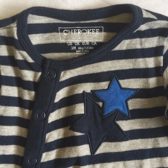 cherokee striped snap footie sleeper pajamas 3 months baby boy - Picture 3 of 6